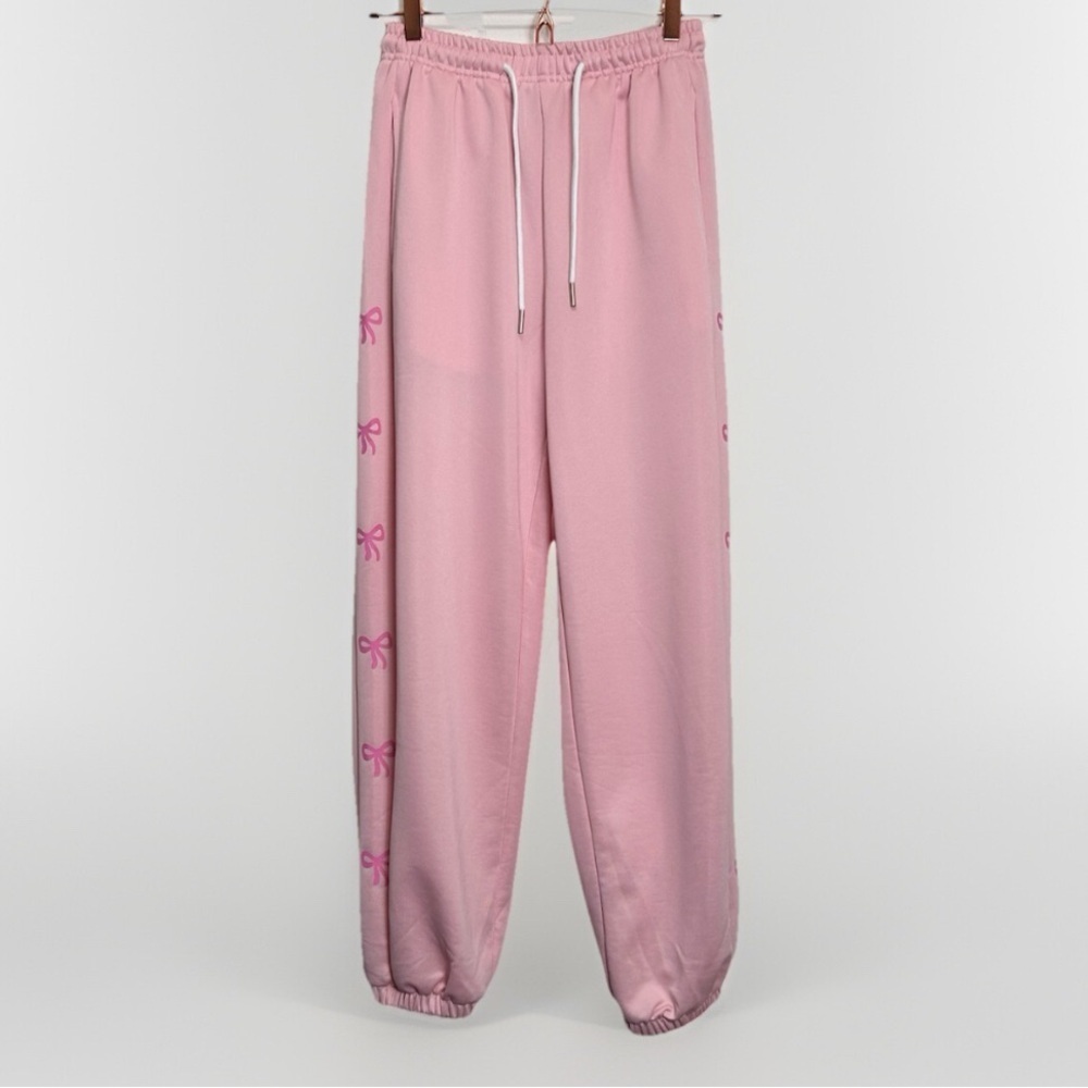 SHEIN Pink Jogger Track Pants Bow Print Size S - Picture 2 of 11